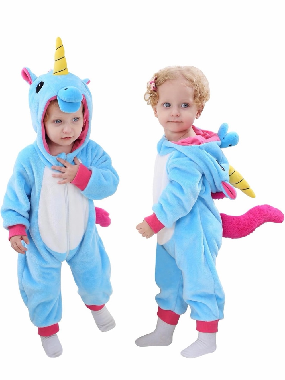 Unisex kids Blue Unicorn Costume Hooded Onesie-2T